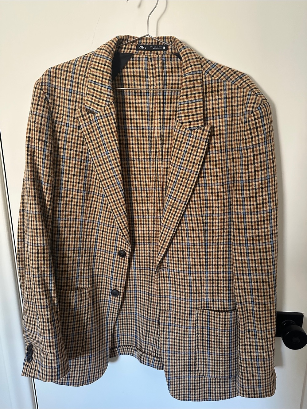 Zara Tan and Navy Glen Plaid Sport Coat